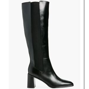 Nordstrom Tyra Black Tall Knee High Boot Size 9 Leather Pull-On Elastic Gore NIB